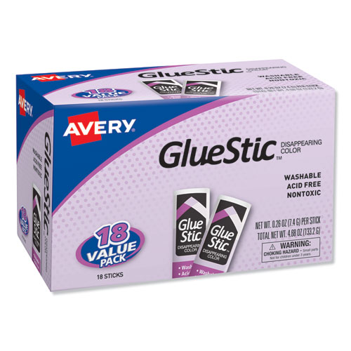 Permanent Glue Stic Value Pack, 0.26 oz, Applies Purple, Dries Clear, 18/Pack | by Plexsupply