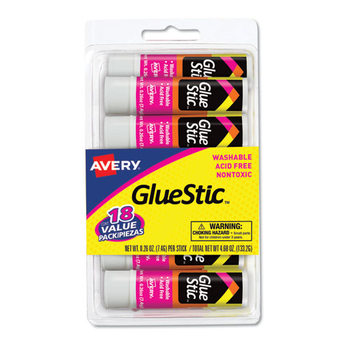 Permanent Glue Stic Value Pack, 0.26 oz, Applies White, Dries Clear, 18/Pack | by Plexsupply