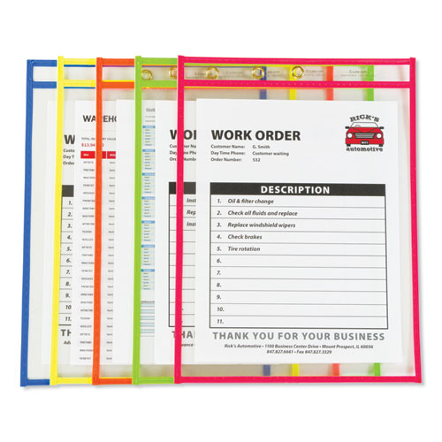 Stitched Shop Ticket Holders, Neon, Assorted 5 Colors, 75", 9 x 12, 10/Pack