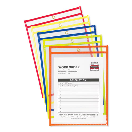 C-Line® Stitched Shop Ticket Holders, Neon, Assorted 5 Colors, 75", 9 X 12, 10/Pack