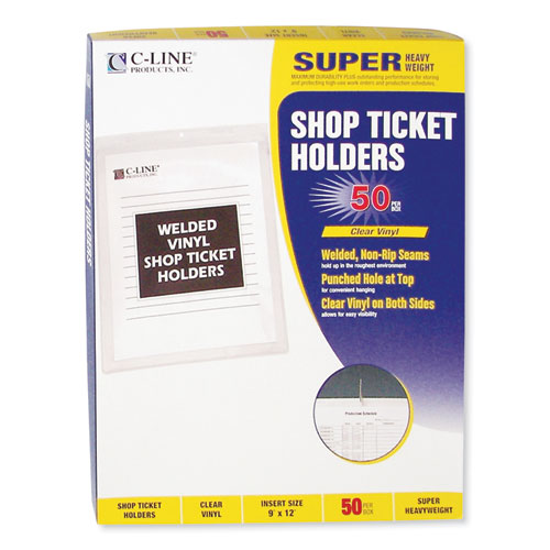 Image of C-Line® Clear Vinyl Shop Ticket Holders, Both Sides Clear, 50 Sheets, 9 X 12, 50/Box