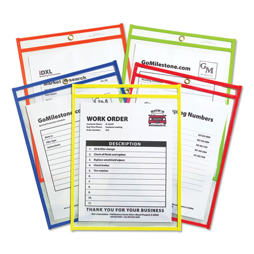 C-Line® Stitched Shop Ticket Holders, Neon, Assorted 5 Colors, 75", 9 X 12, 25/Bx