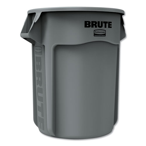 Vented Round Brute Container, 55 gal, Plastic, Gray