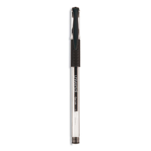 Comfort Grip Gel Pen, Stick, Fine 0.5 mm, Black Ink, Clear Barrel, Dozen