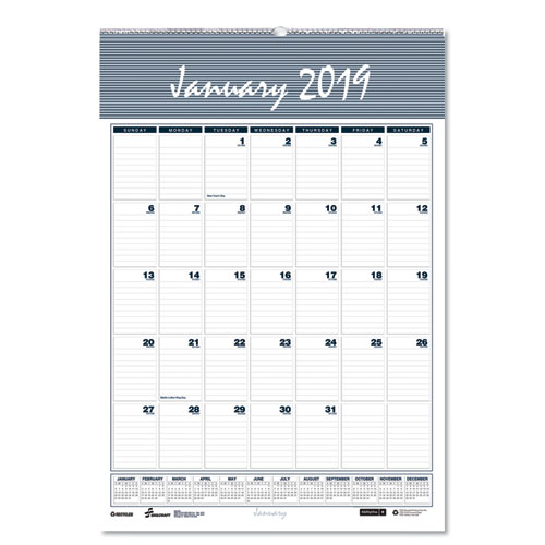 7510016007575 SKILCRAFT Monthly Wall Calendar, 15-1/2 x 22, White/Blue/Gray, 2021