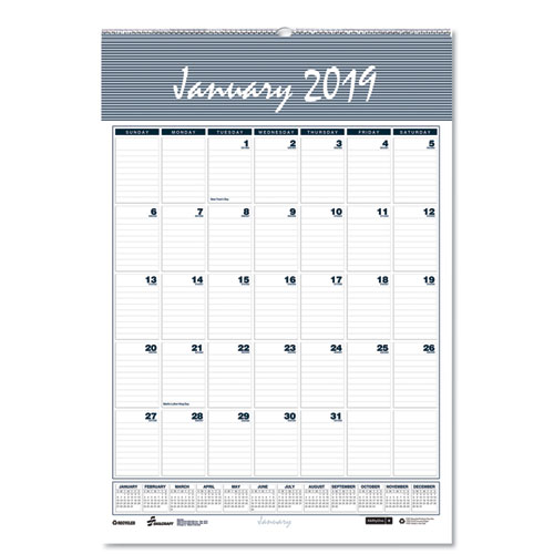 7510016007582 SKILCRAFT Monthly Wall Calendar, 8-1/2 x 11, White/Blue/Gray, 2021