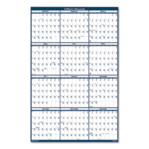 7510016008027 SKILCRAFT Two-Sided Dry Erase Wall Calendar, 24 x 37, White/Blue, 2021