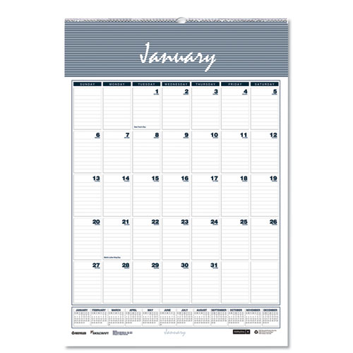 7510016007630 SKILCRAFT Monthly Wall Calendar, 12 x 17, White/Blue/Gray, 2021