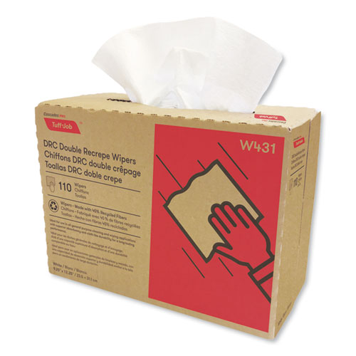 Cascades PRO Tuff-Job Double Recrepe Wipers, 9.25 x 12.5, White, 110/Box, 12 Boxes/Carton