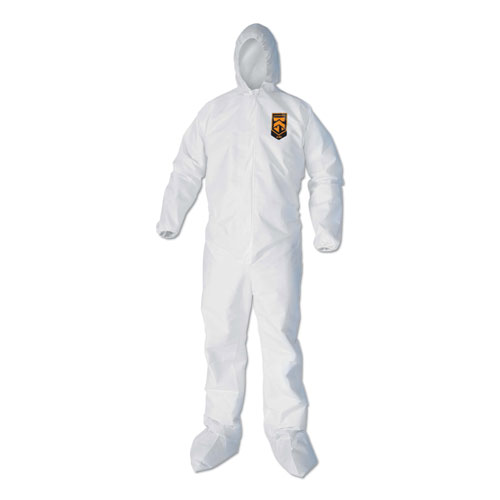 A40 Elastic-Cuff, Ankle, Hood and Boot Coveralls, Large, White, 25/Carton | by Plexsupply