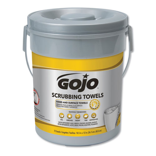 GOJO® Scrubbing Towels, Hand Cleaning, 2-Ply, 10.5 x 12, Fresh Citrus, Silver/Yellow, 72/Bucket
