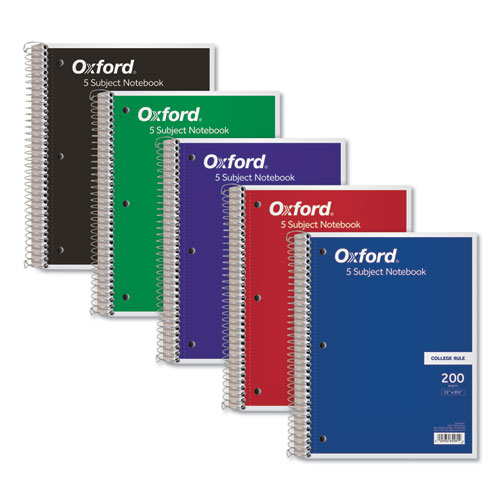 Image of Oxford™ Coil-Lock Wirebound Notebook, 3-Hole Punched, 5-Subject, Medium/College Rule, Randomly Assorted Covers, (200) 11 X 8.5 Sheets