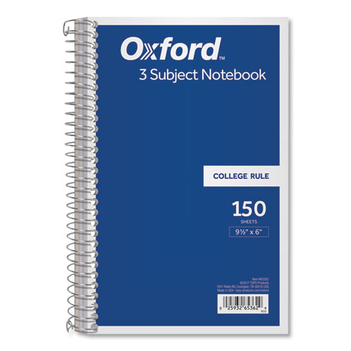 Oxford™ Coil-Lock Wirebound Notebooks, 3-Subject, Medium/College Rule, Randomly Assorted Cover Color, (150) 9.5 X 6 Sheets
