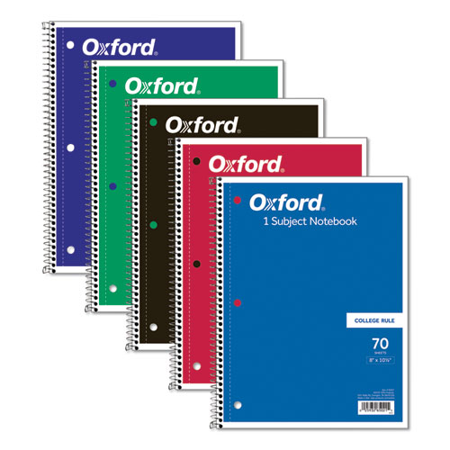 Oxford™ Coil-Lock Wirebound Notebooks, 3-Hole Punched, 1-Subject, Medium/College Rule, Randomly Assorted Covers, (70) 10.5 X 8 Sheets