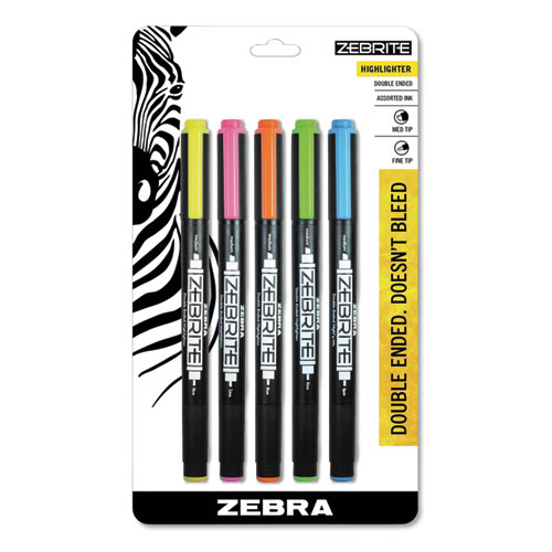 Zebra - eco zebrite double-ended highlighter, chisel/fine point tip, 5/set, sold as 1 st