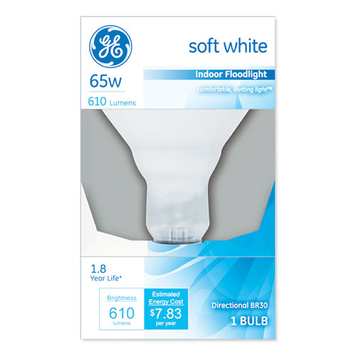 GE Incandescent Soft White BR30 Light Bulb, 65 W