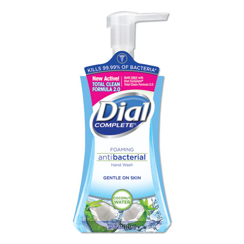Dial® Antibacterial Foaming Hand Wash, Coconut Water, 7.5 oz Pump Bottle, 8/Carton