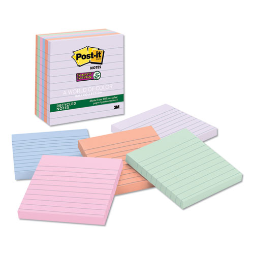 Recycled Notes In Bali Colors, Lined, 4 X 4, 90-Sheet, 6/pack