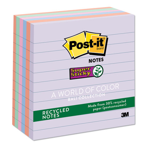 Image of Recycled Notes in Wanderlust Pastels Collection Colors, Note Ruled, 4" x 4", 90 Sheets/Pad, 6 Pads/Pack