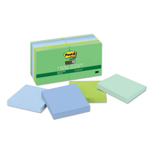 Recycled Notes in Oasis Collection Colors, 3" x 3", 90 Sheets/Pad, 12 Pads/Pack