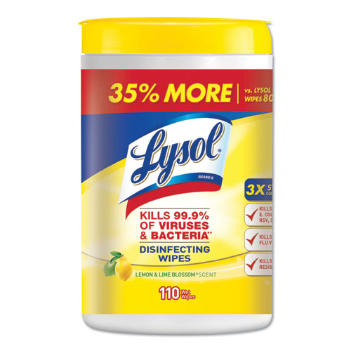 Disinfecting Wipes, 7 x 7.25, Lemon and Lime Blossom, 110 Wipes/Canister