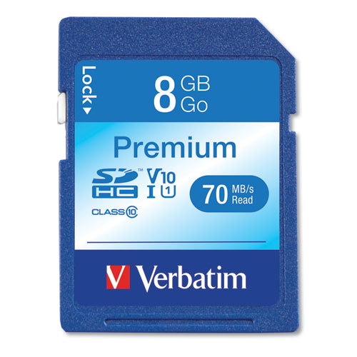 Verbatim® 8Gb Premium Sdhc Memory Card, Uhs-1 V10 U1 Class 10, Up To 70Mb/S Read Speed