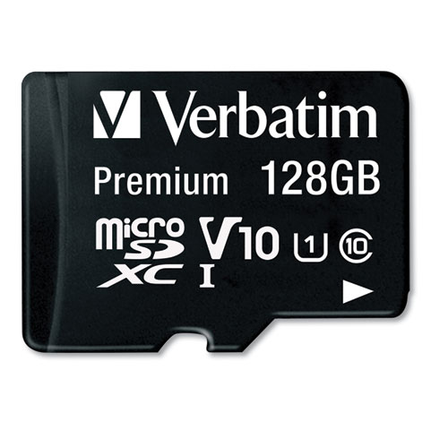 Image of Verbatim® 128Gb Premium Microsdxc Memory Card With Adapter, Uhs-I V10 U1 Class 10, Up To 90Mb/S Read Speed