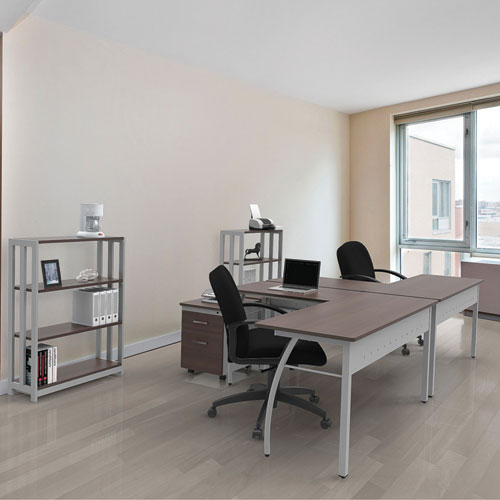Image of Linea Italia® Trento Line L-Shaped Desk, 59.13" X 59.13" X 29.5", Mocha/Gray