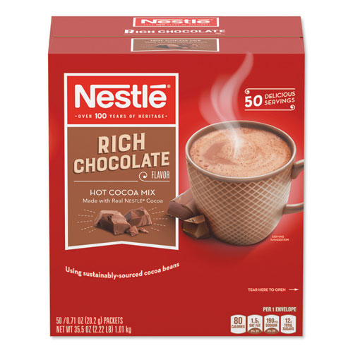 Nestlã©® Hot Cocoa Mix, Rich Chocolate, 0.71 Oz Packets, 50/Box, 6 Box/Carton