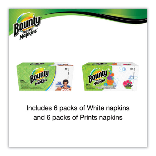 Image of Bounty® Quilted Napkins, 1-Ply, 12 1/10 X 12, Assorted - Print Or White, 200/Pack