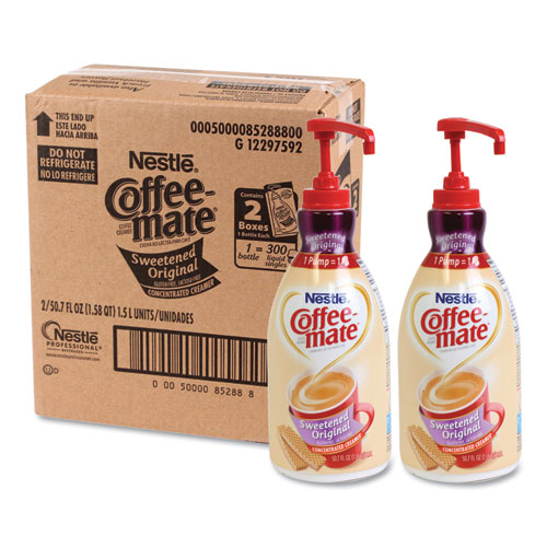 Liquid Coffee Creamer, Sweetened Original, 1.5 Liter Pump Bottle, 2/Carton | by Plexsupply