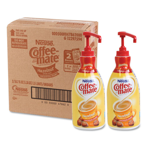 Liquid Coffee Creamer, Hazelnut, 1.5 Liter Pump Bottle, 2/Carton | by Plexsupply