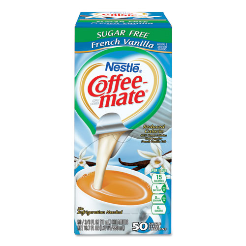 LIQUID COFFEE CREAMER, SUGAR-FREE FRENCH VANILLA, 0.38 OZ MINI CUPS, 50/BOX, 4 BOXES/CARTON, 200 TOTAL/CARTON