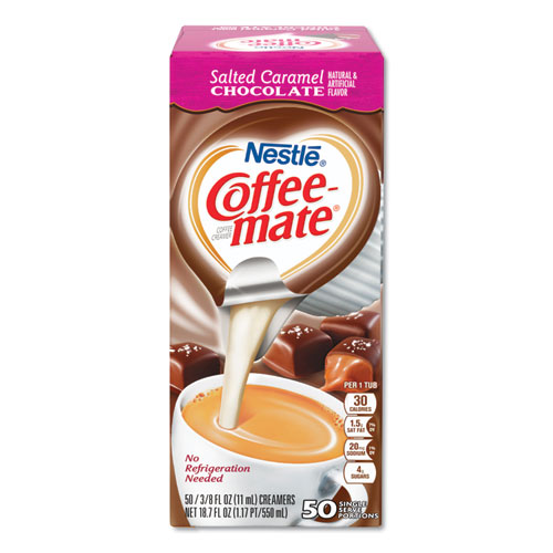 Image of Liquid Coffee Creamer, Salted Caramel Chocolate, 0.38 oz Mini Cups, 50/Box