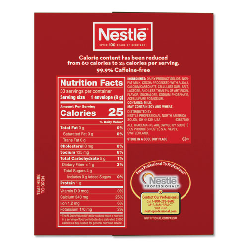 Image of No-Sugar-Added Hot Cocoa Mix Envelopes, Rich Chocolate, 0.28 oz Packet, 30/Box