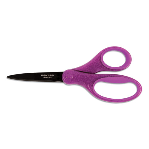 Student Designer Non-Stick Scissors, Pointed Tip, 7" Long, 2.75" Cut Length, Randomly Assorted Straight Handles