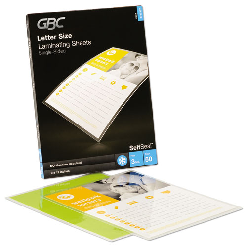GBC® SelfSeal Self-Adhesive Laminating Pouches and Single-Sided Sheets, 3 mil, 9" x 12", Gloss Clear, 50/Pack