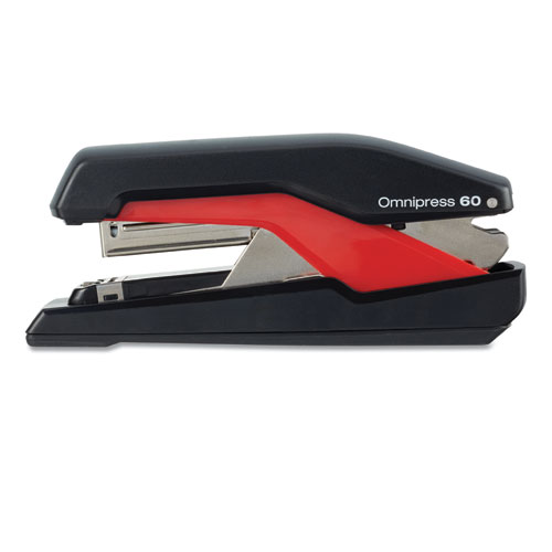 Image of Swingline® Omnipress So60 Heavy-Duty Full Strip Stapler, 60-Sheet Capacity, Black/Red