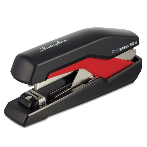 Image of Swingline® Omnipress So60 Heavy-Duty Full Strip Stapler, 60-Sheet Capacity, Black/Red