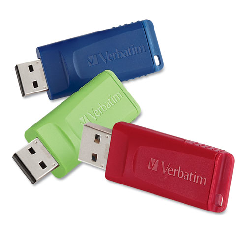 Store 'n' go usb 2.0 flash drive, 8gb, blue/green/red, 3/pack, sold as 1 package