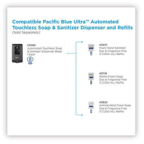 PACIFIC BLUE ULTRA AUTOMATED TOUCHLESS SOAP/SANITIZER DISPENSER, 1000 ML, 6.54" X 11.72" X 4", BLACK