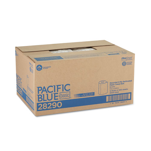 Pacific Blue Basic Perforated Paper Towel, 11 x 8 4/5, Brown, 250/Roll, 12 RL/CT