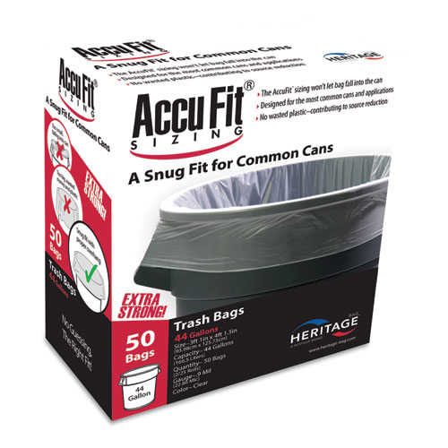 AccuFit® Linear Low Density Can Liners with AccuFit Sizing, 44 gal, 0.9 mil, 37" x 50", Clear, 50/Box
