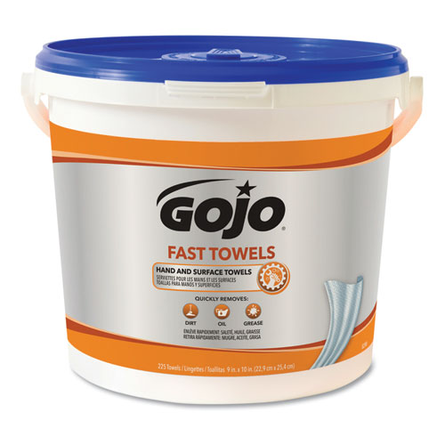 GOJO® FAST TOWELS Hand Cleaning Towels, Cloth, 9 x 10, Fresh Citrus, Blue, 225/Bucket