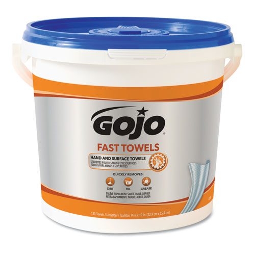 GOJO® FAST TOWELS Hand Cleaning Towels, 7.75 x 11, Fresh Citrus, Blue, 130/Bucket, 4 Buckets/Carton