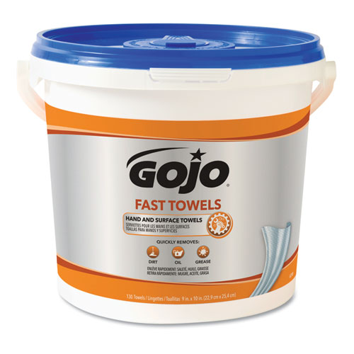 Gojo® Fast Towels Hand Cleaning Towels, 7.75 X 11, Fresh Citrus, Blue, 130/Bucket, 4 Buckets/Carton