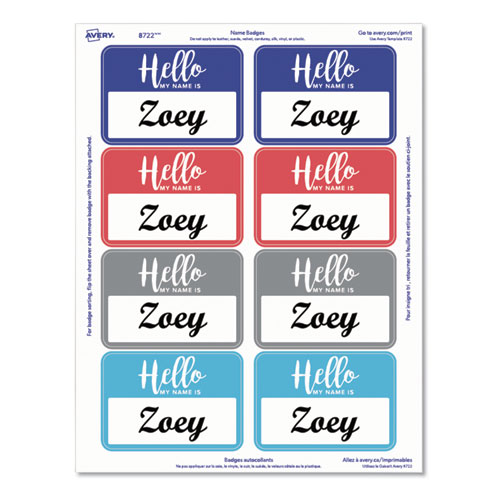 Flexible Adhesive Name Badge Labels, "Hello", 3 3/8 x 2 1/3, Assorted, 120/PK