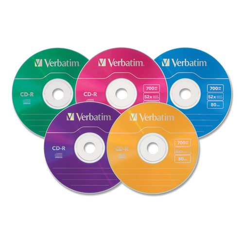 CD-R Discs, 700MB/80min, 52x, Slim Jewel Cases, Assorted Colors, 25/Pack