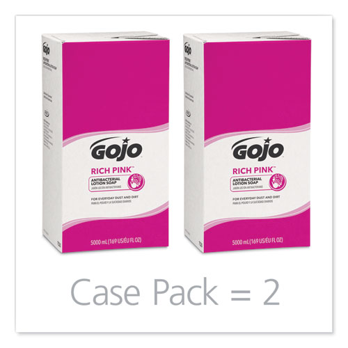 Image of Gojo® Rich Pink Antibacterial Lotion Soap Refill, Floral, 5,000 Ml, 2/Carton