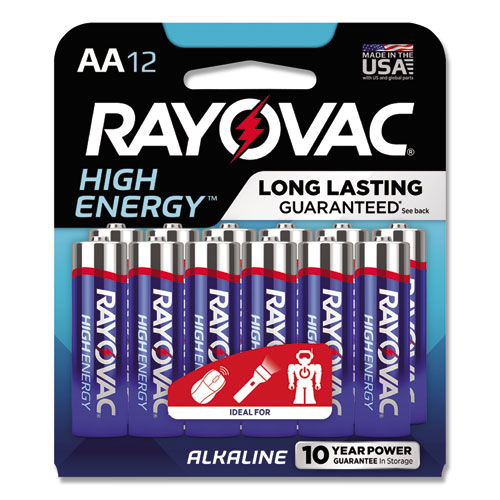 High Energy Premium Alkaline AA Batteries, 12/Pack